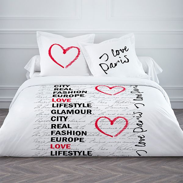 Parure de couette 100% coton Today 220x240 I Love Paris