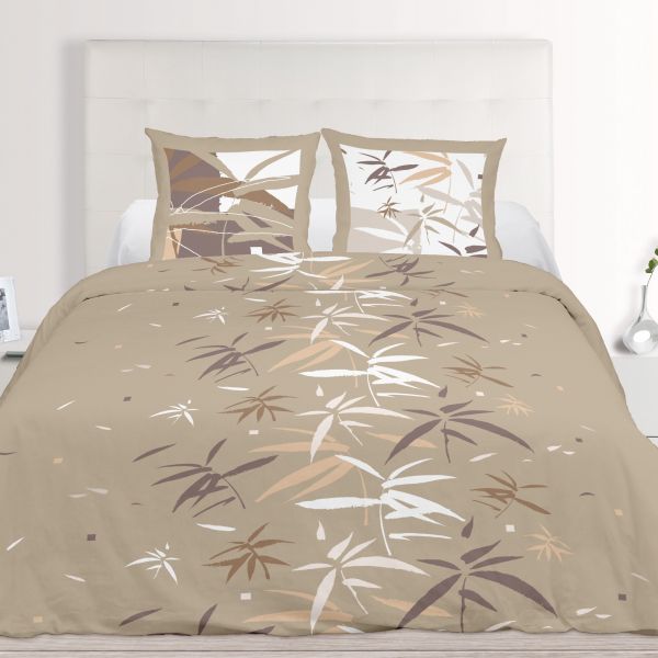 Parure de couette 100% Coton 52 fils 220x240 cm Feng Shui Taupe