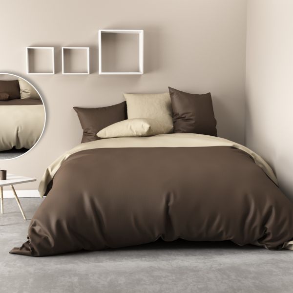 Parure de couette 220x240 100% Coton 57 fils Chocolat/Taupe