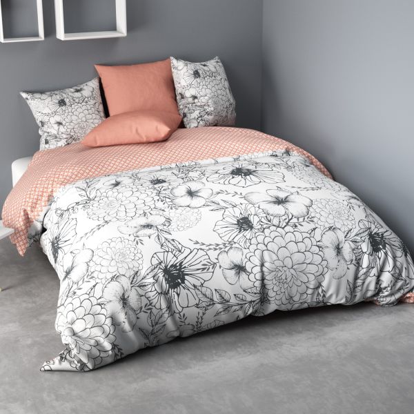 Housse de couette 100% Coton Florily et taie d'oreiller