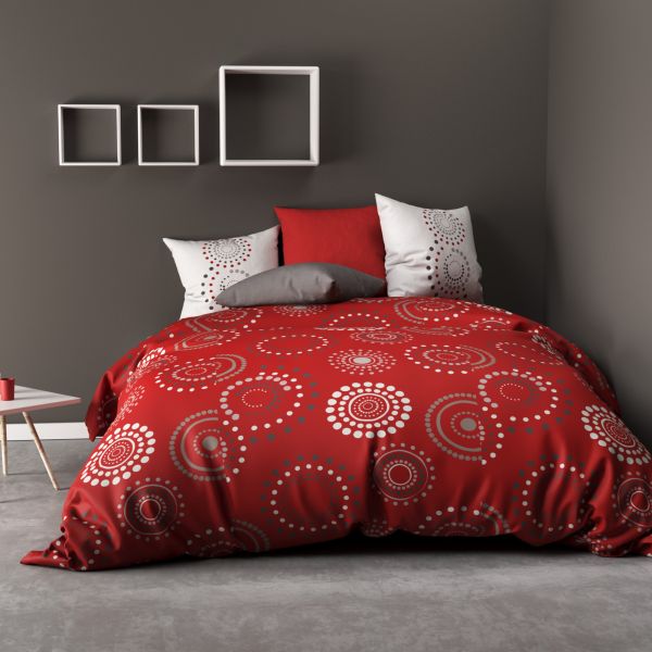 Parure de couette 100% Coton 57 fils 240x260 Hermine Red Feu D'artifice