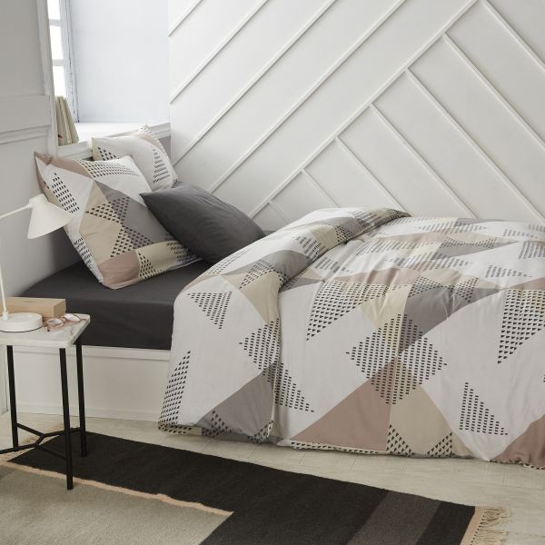 Housse de couette et taie d'oreiller 100% coton Meo Anthracite