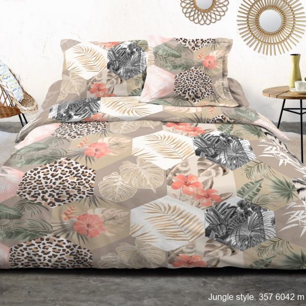 Housse de couette et taie d'oreiller 100% Coton 57 fils Jungle Style