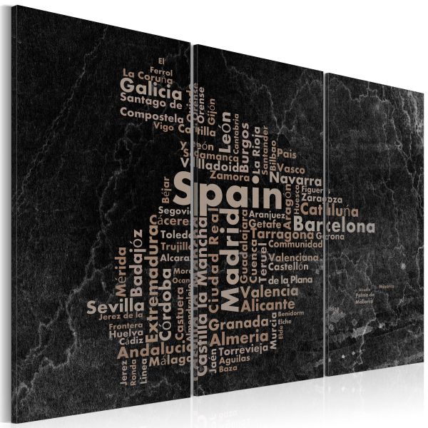 Tableau Cartes du monde Text map of Spain on the blackboard - triptych