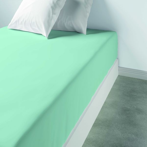 Drap housse 90x190 +35 cm 100% Coton 57 fils Aqua