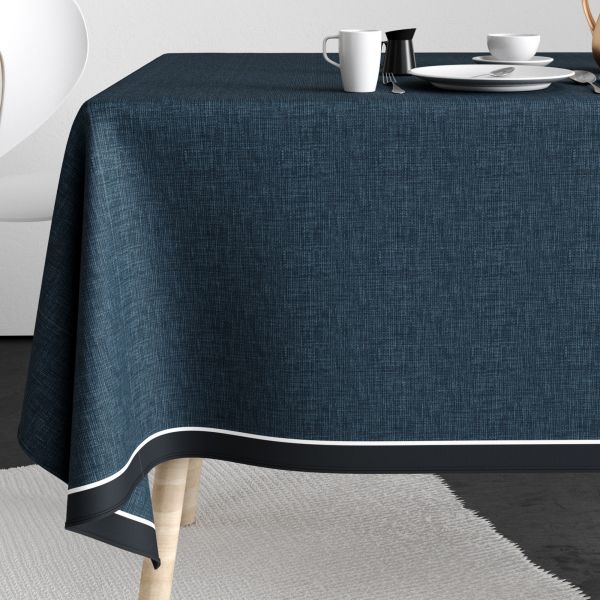 Nappe rectangulaire anti tache 140x200 cm Coton Chambray Bleu