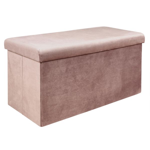 Coffre de rangement banc pliable velours côtelé rose