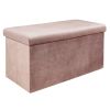 Coffre de rangement banc pliable velours côtelé rose