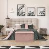 Coffre de rangement banc pliable velours côtelé rose