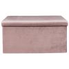 Coffre de rangement banc pliable velours côtelé rose