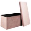 Coffre de rangement banc pliable velours côtelé rose