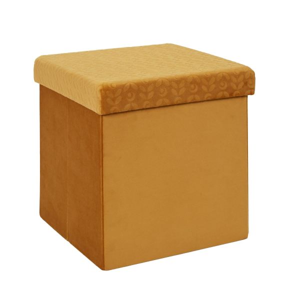 Pouf pliable coffre de rangement Rétro Jaune