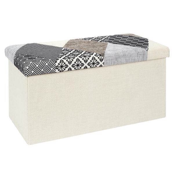 Coffre de rangement banc pliable Patchwork gris