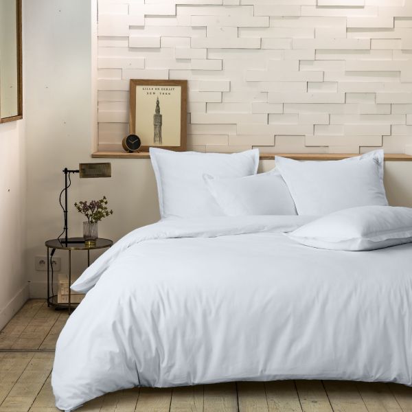 Housse de couette 240x260 cm Percale de Coton Blanc Nuage