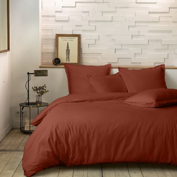 Housse de couette 220x240 cm Percale de Coton Terracotta