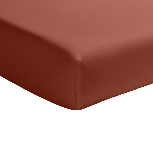 Drap housse 140x190 cm Percale de Coton Terracotta