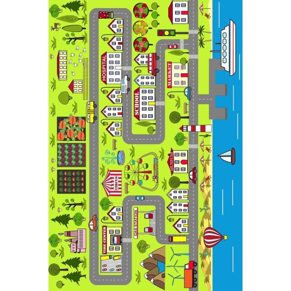 Tapis chambre enfant 100x160 cm Polyester Circuit Multi