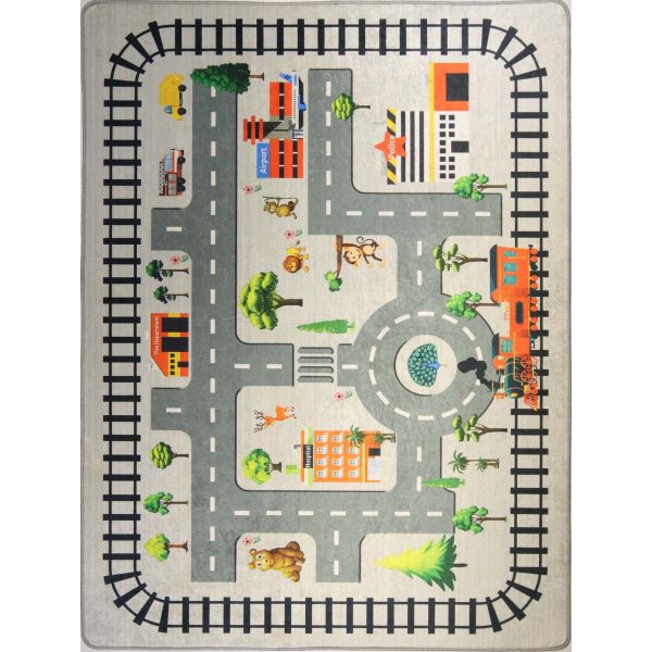 Tapis chambre enfant 120x160 cm Polyester Circuit Zoo