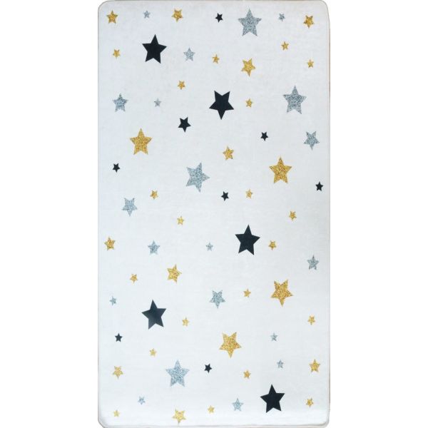 Tapis chambre enfant 100x150 cm Polyester Etoile Ecru