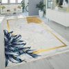 Tapis de salon 120x180 cm Polyester Feuille Blanc