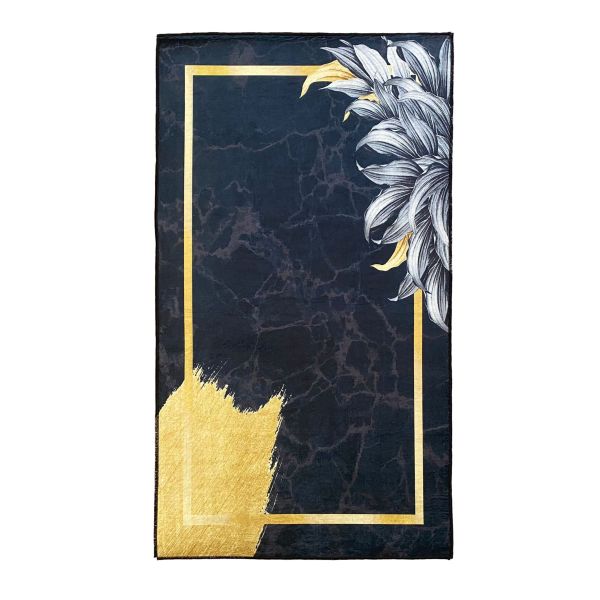 Tapis de salon 120x180 cm Polyester Feuille Noir