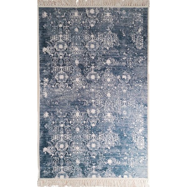 Tapis de salon 80x150 cm Polyester Medaillon Bleu