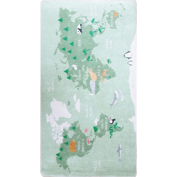 Tapis chambre enfant 100x160 cm Polyester Monde Vert