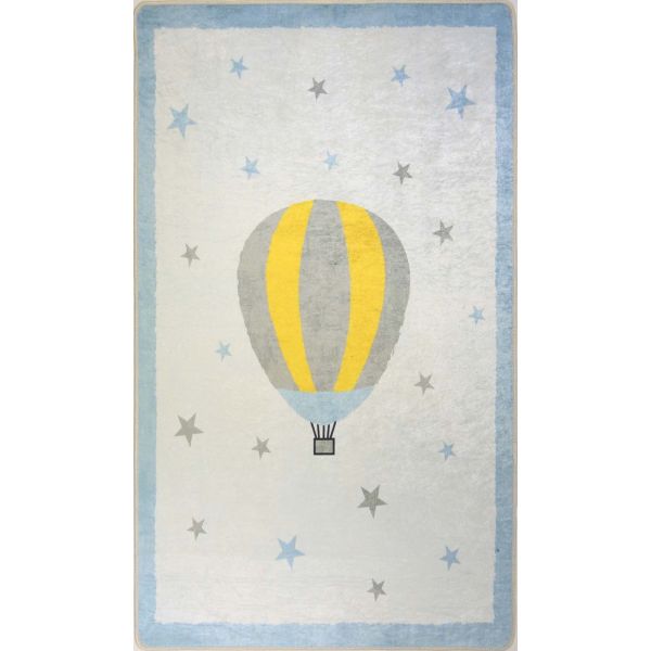 Tapis chambre enfant 120x160 cm Polyester Mongolfiere Bleu