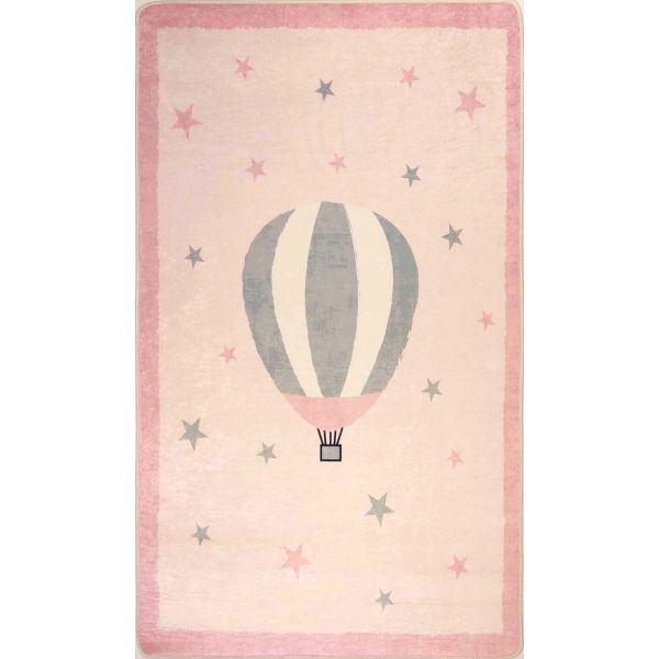 Tapis chambre enfant 120x160 cm Polyester Mongolfiere Rose