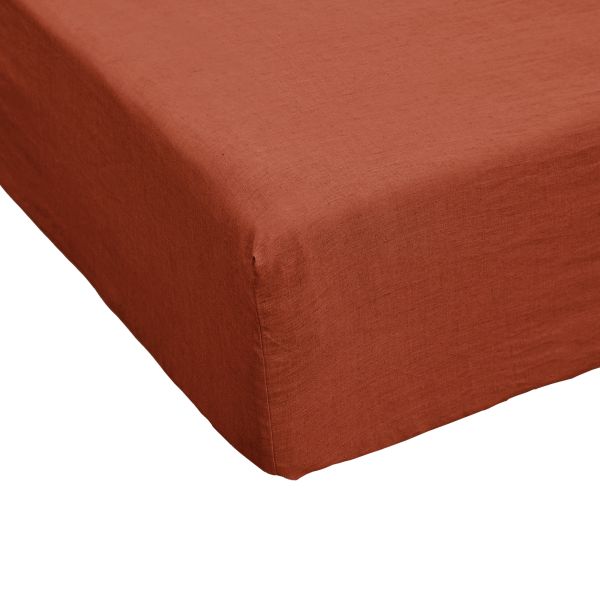 Drap housse 160x200 cm Lin Français Paprika