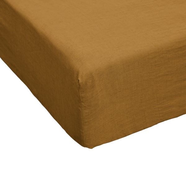 Drap housse 160x200 cm Lin Français Caramel