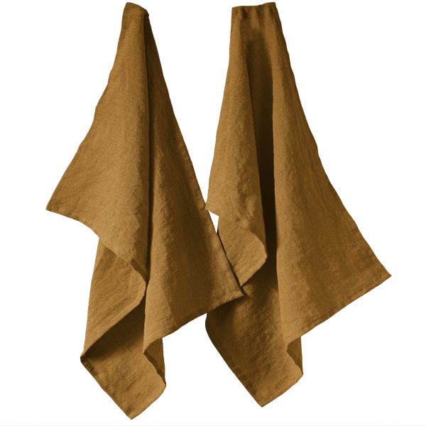 Lot de 2 essuie-vaisselle 50x70 cm Lin Français Caramel