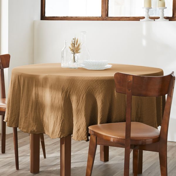 Nappe ronde 180x180 cm Gaze de Coton Camel